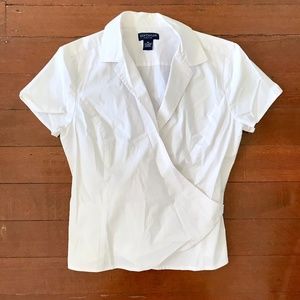 Ann Taylor White Wrap Shirt Tie Blouse